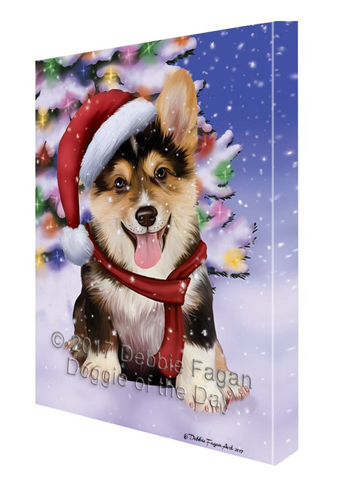 Winterland Wonderland Corgis Dog In Christmas Holiday Scenic Background Canvas Wall Art