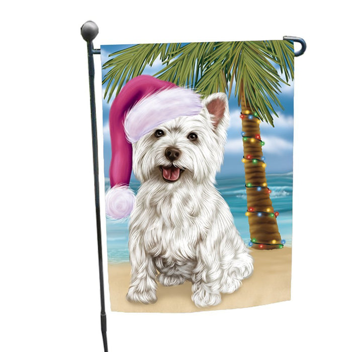 Summertime Happy Holidays Christmas West Highland Terriers Dog on Tropical Island Beach Garden Flag