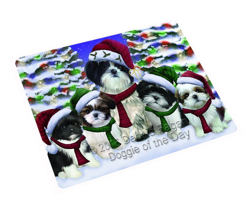 Shih Tzu Dog Christmas Family Portrait in Holiday Scenic Background Tempered Cutting Board