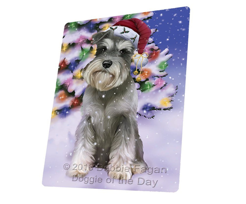 Winterland Wonderland Schnauzers Dog In Christmas Holiday Scenic Background Tempered Cutting Board