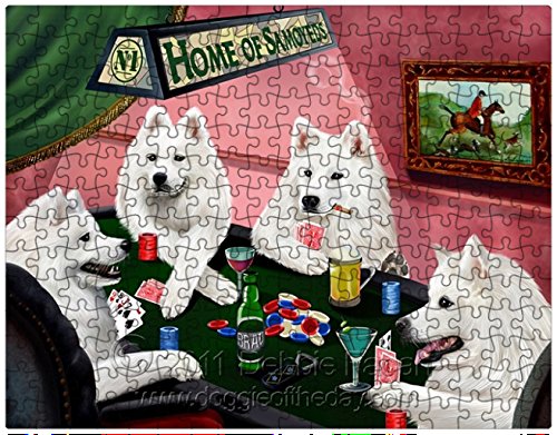 Samoyed Dogs Playing Poker 300 Pc. Puzzle with Photo Tin