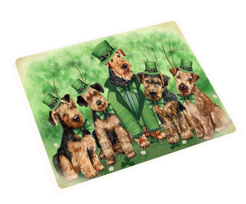 St. Patricks Day Irish Family Portrait Airedale Terriers Dog Tempered Cutting Board C49185