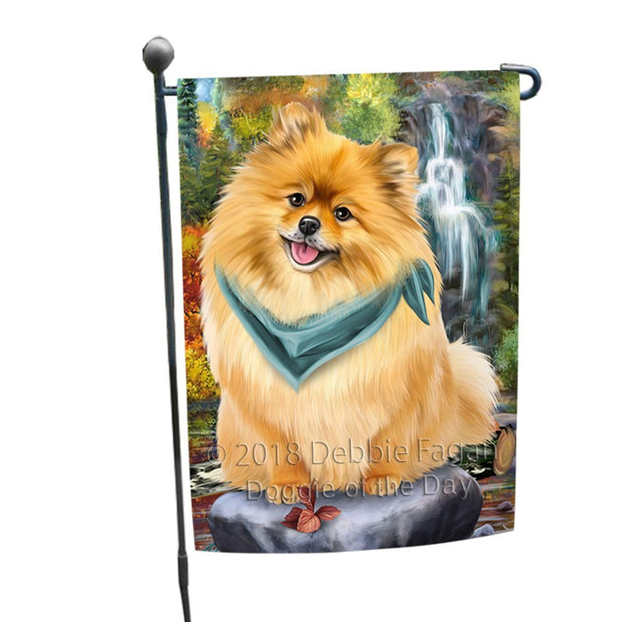 Scenic Waterfall Pomeranian Dog Garden Flag GFLG49304