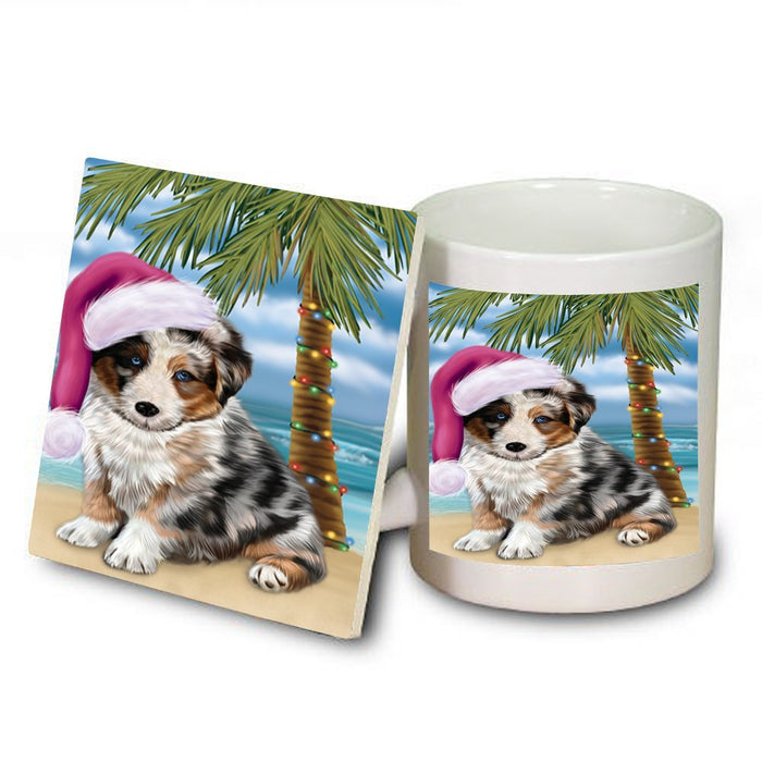 Summertime Australian Shepherd Dog on Beach Christmas Mug and Coaster Set MUC0724