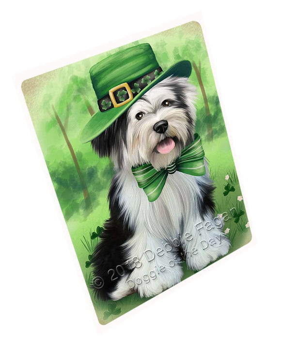 St. Patricks Day Irish Portrait Tibetan Terrier Dog Tempered Cutting Board C51732