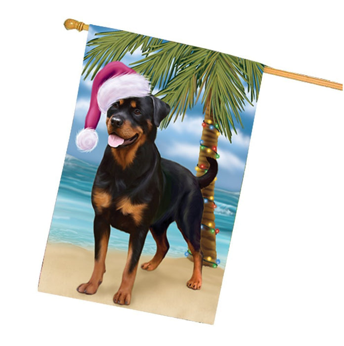 Summertime Christmas Happy Holidays Rottweiler Dog on Beach House Flag HFLG341
