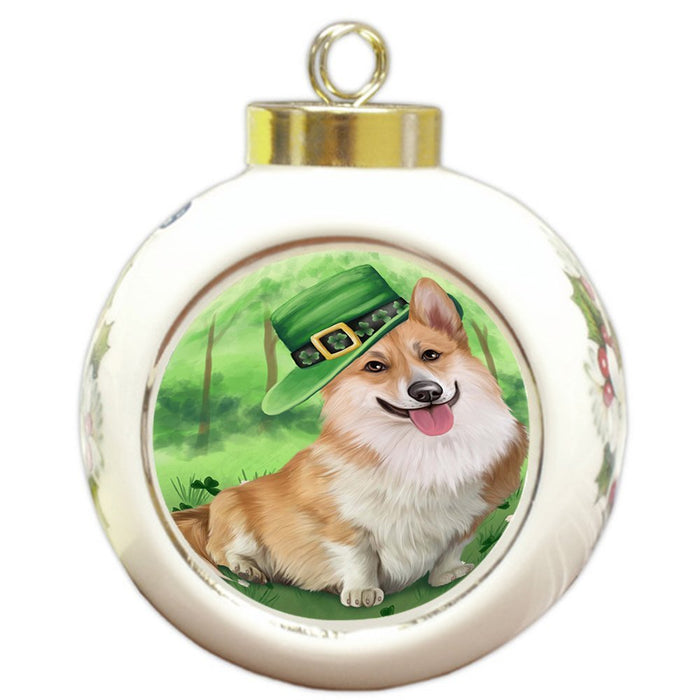 St. Patricks Day Irish Portrait Corgie Dog Round Ball Christmas Ornament RBPOR48786