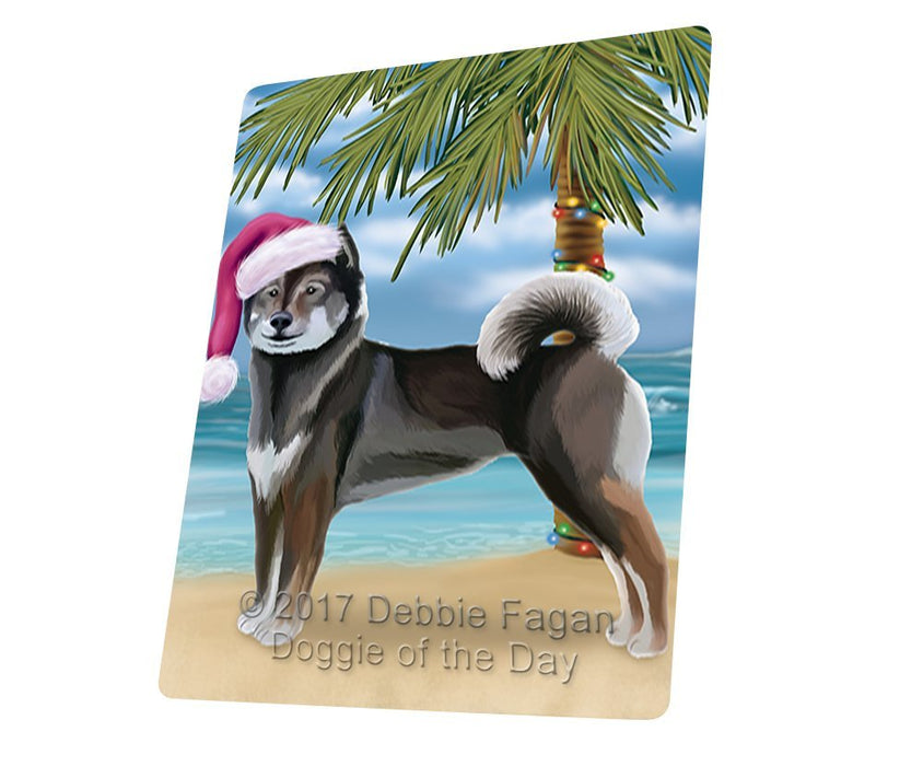 Summertime Happy Holidays Christmas Aiku Dog on Tropical Island Beach Large Refrigerator / Dishwasher Magnet D134