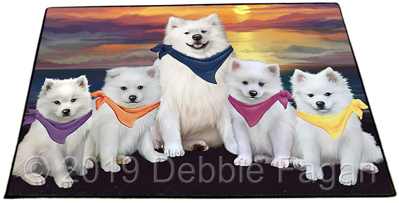Family Sunset Portrait American Eskimos Dog Floormat FLMS50406