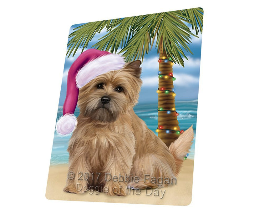 Summertime Happy Holidays Christmas Cairn Terrier Dog on Tropical Island Beach Tempered Cutting Board