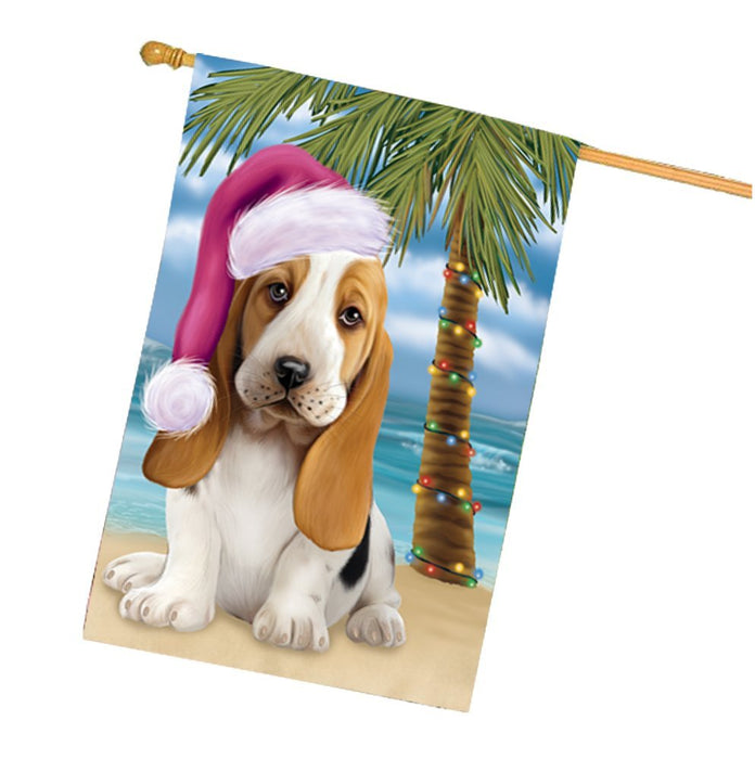 Summertime Happy Holidays Christmas Basset Hounds Dog on Tropical Island Beach House Flag