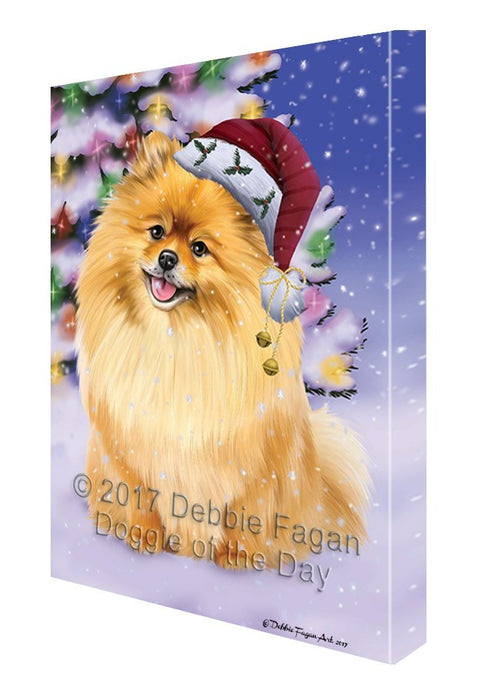 Winterland Wonderland Pomeranians Dog In Christmas Holiday Scenic Background Canvas Wall Art