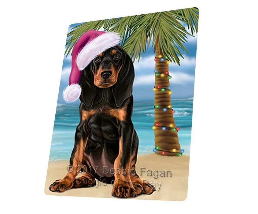 Summertime Happy Holidays Christmas Coonhound Dog on Tropical Island Beach Tempered Cutting Board D120