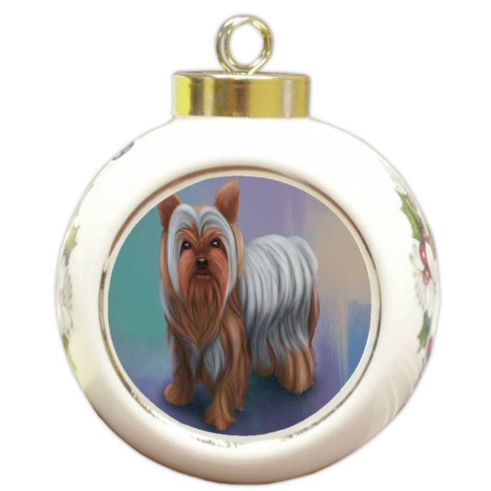 Yorkshire Terrier Dog Round Ceramic Ball Christmas Ornament
