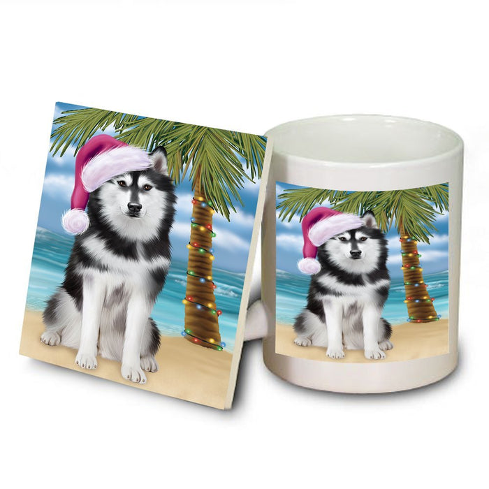 Summertime Husky Dog on Beach Christmas Mug and Coaster Set MUC0623