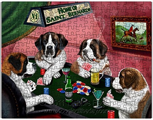 Saint Bernard Dogs Playing Poker 500 Pc. Puzzle with Photo Tin