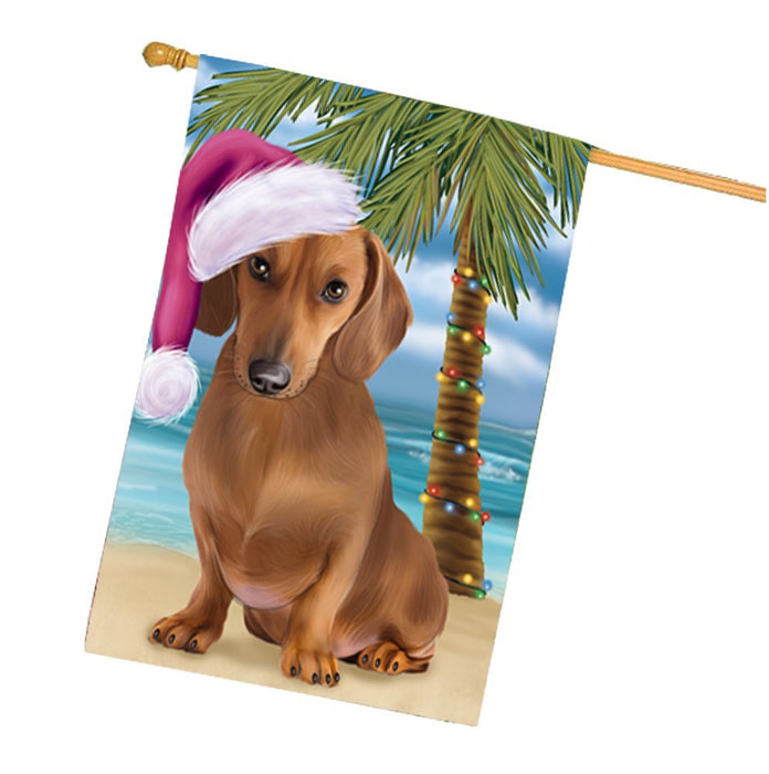 Summertime Christmas Happy Holidays Dachshund Dog on Beach House Flag HFLG331