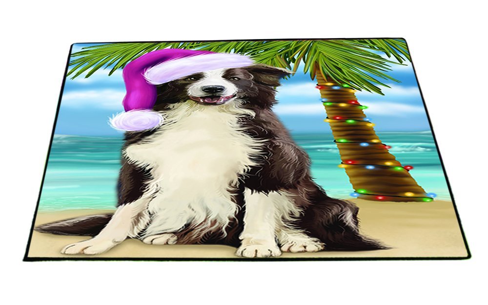 Summertime Happy Holidays Christmas Border Collie Dog on Tropical Island Beach Indoor/Outdoor Floormat