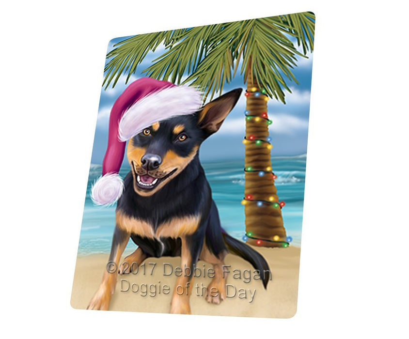 Summertime Happy Holidays Christmas Australian Kelpie Black And Tan Dog on Tropical Island Beach Large Refrigerator / Dishwasher Magnet D109
