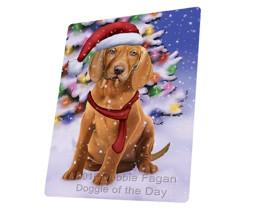 Winterland Wonderland Vizsla Puppy Dog In Christmas Holiday Scenic Background Tempered Cutting Board