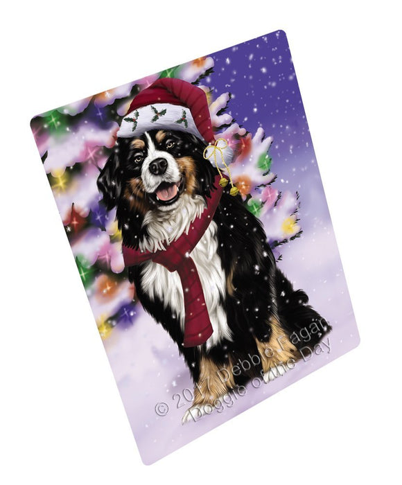 Winterland Wonderland Bernese Mountain Dog In Christmas Holiday Scenic Background Tempered Cutting Board