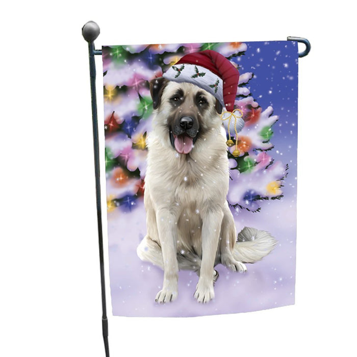 Winterland Wonderland Anatolian Shepherds Dog In Christmas Holiday Scenic Background Garden Flag