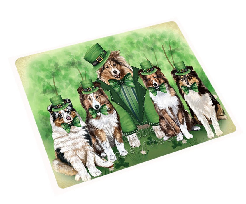 St. Patricks Day Irish Family Portrait Shetland Sheepdogs Dog Tempered Cutting Board C51678