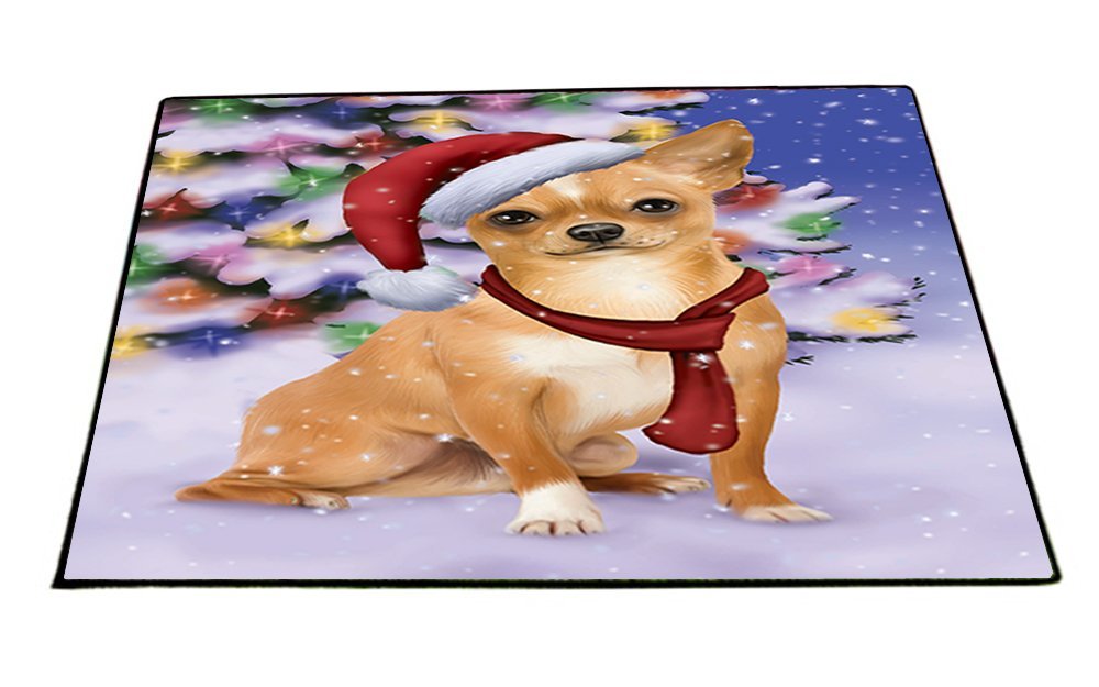 Winterland Wonderland Chihuahua Puppy Dog In Christmas Holiday Scenic Background Indoor/Outdoor Floormat