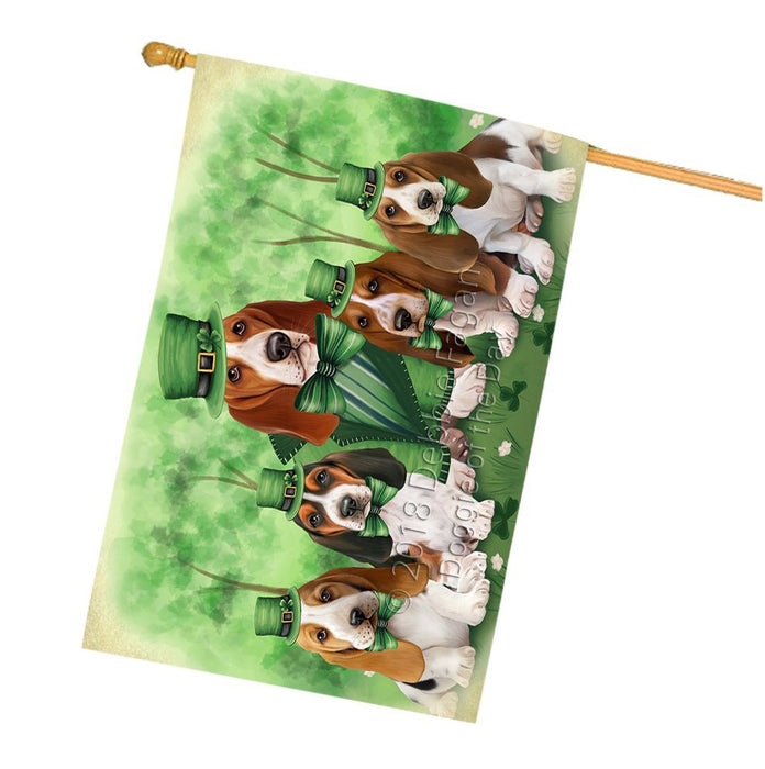 St. Patricks Day Irish Family Portrait Basset Hounds Dog House Flag FLG49149