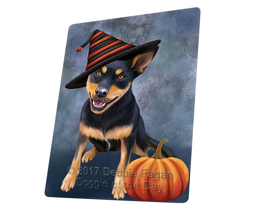 Happy Halloween Australian Kelpie Black And Tan Dog Wearing Witch Hat With Pumpkin Magnet Mini (3.5" x 2")