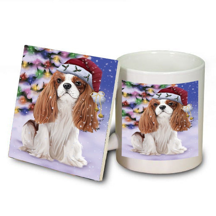 Winterland Wonderland Cavalier King Charles Spaniel Dog In Christmas Holiday Scenic Background Mug and Coaster Set