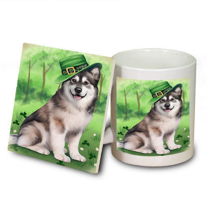St. Patricks Day Irish Portrait Alaskan Malamute Dog Mug and Coaster Set MUC48441