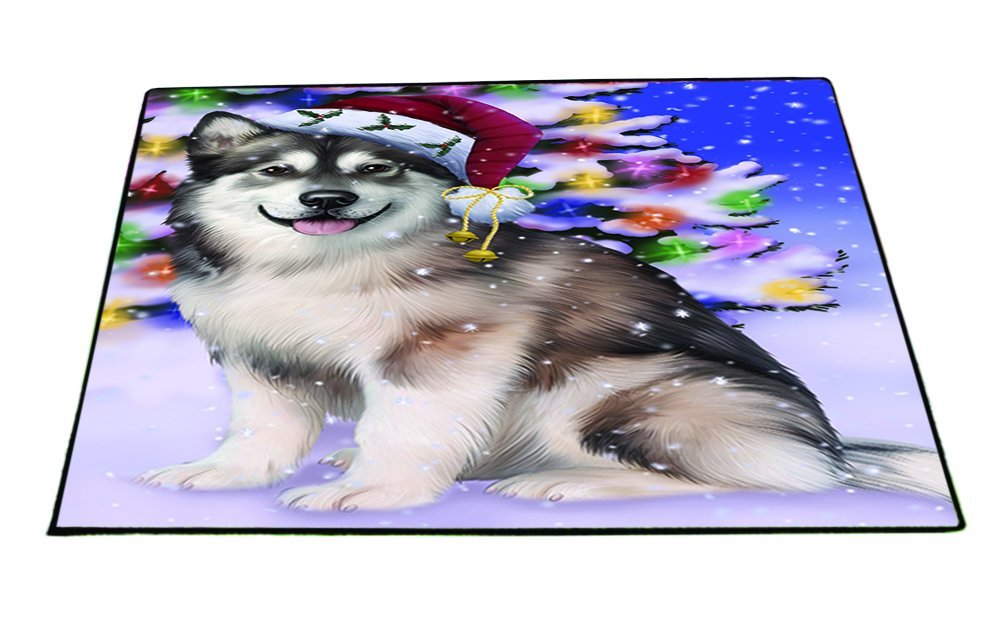 Winterland Wonderland Alaskan Malamute Dog In Christmas Holiday Scenic Background Indoor/Outdoor Floormat