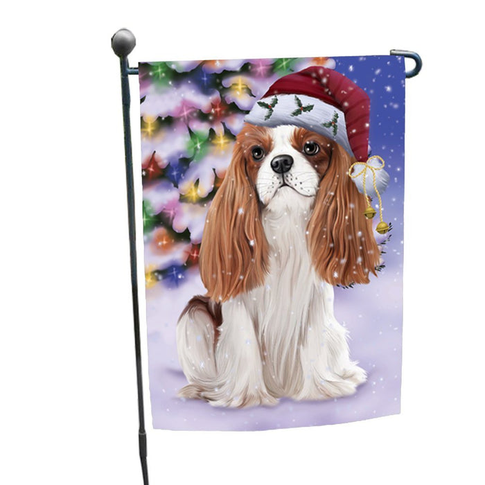 Winterland Wonderland Cavalier King Charles Spaniel Dog In Christmas Holiday Scenic Background Garden Flag