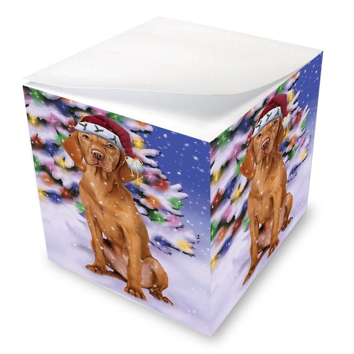 Winterland Wonderland Vizsla Dog In Christmas Holiday Scenic Background Note Cube D603