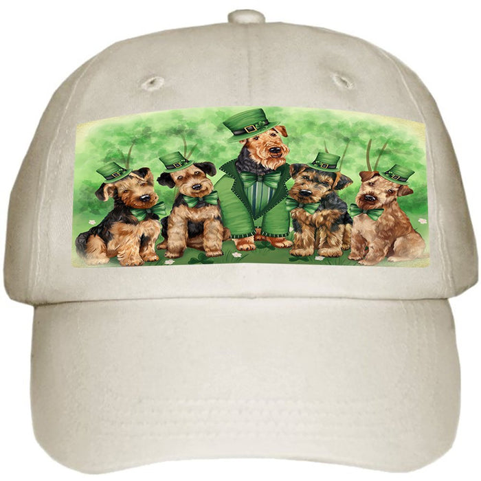 St. Patricks Day Irish Family Portrait Airedale Terriers Dog Ball Hat Cap HAT49077