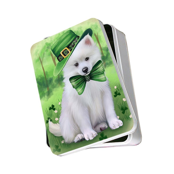 St. Patricks Day Irish Portrait American Eskimo Dog Photo Storage Tin PITN48452