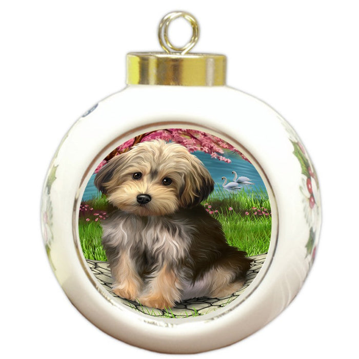 Yorkipoo Dog Round Ball Christmas Ornament RBPOR48548