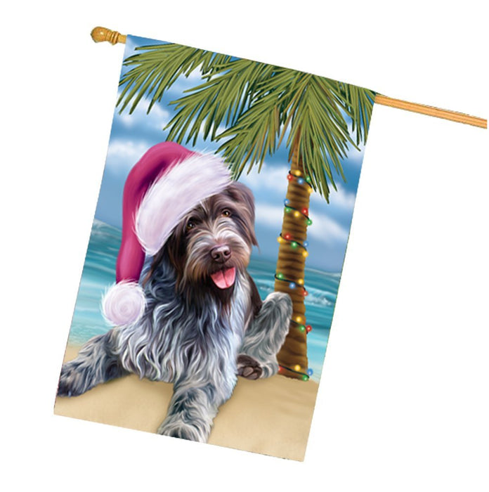 Summertime Christmas Happy Holidays Wirehaired Pointing Griffon Dog on Beach House Flag HFLG356