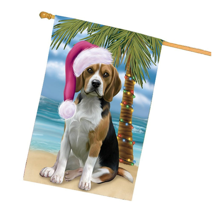 Summertime Happy Holidays Christmas Beagles Dog on Tropical Island Beach House Flag