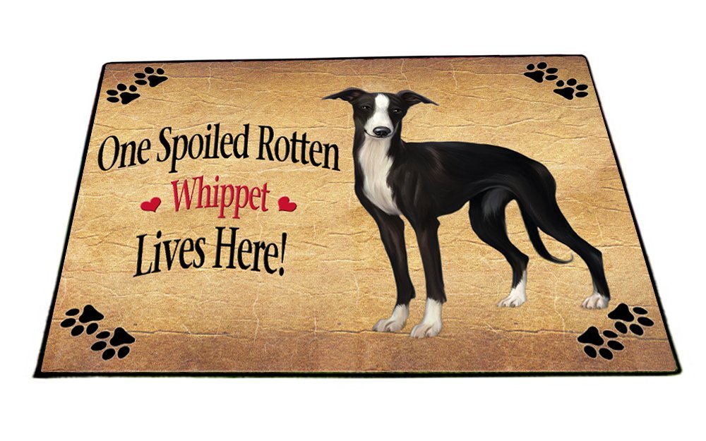 Spoiled Rotten Whippet Black And White Dog Indoor/Outdoor Floormat