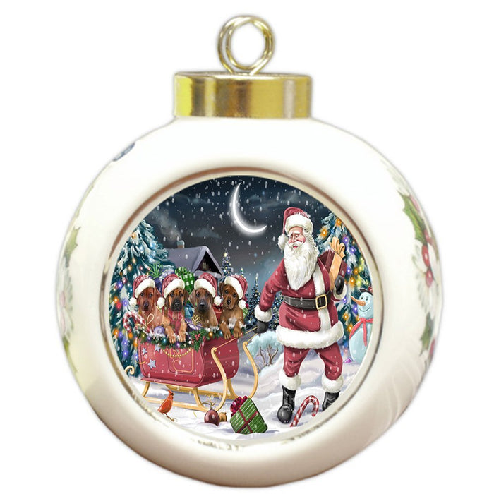 Santa Sled Dogs Rhodesian Ridgeback Christmas Round Ball Ornament POR989