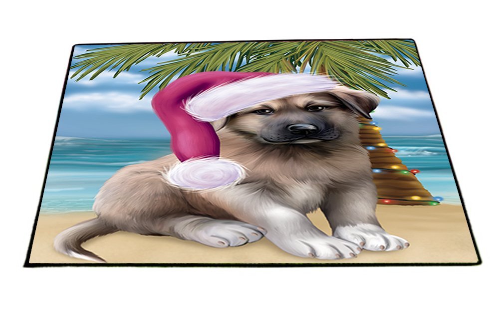 Summertime Happy Holidays Christmas Anatolian Shepherds Dog on Tropical Island Beach Indoor/Outdoor Floormat