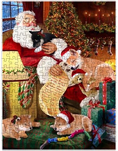 Shiba Inu Dog and Puppies Sleeping with Santa Puzzle with Photo Tin
