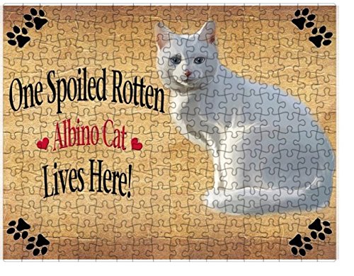 Spoiled Rotten White Albino Cat Puzzle with Photo Tin
