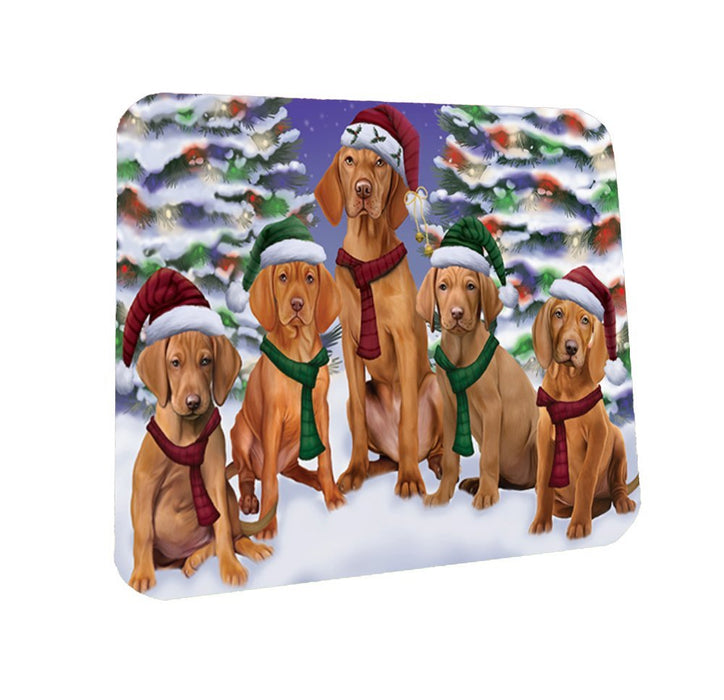 Vizsla Dog Christmas Family Portrait in Holiday Scenic Background Coasters Set of 4