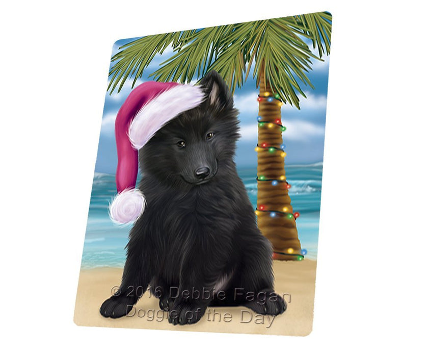 Summertime Happy Holidays Christmas Belgian Shepherds Dog on Tropical Island Beach Tempered Cutting Board (Small)