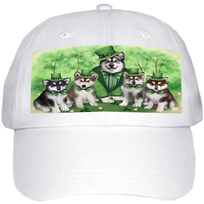 St. Patricks Day Irish Family Portrait Alaskan Malamute Dogs Ball Hat Cap HAT49383