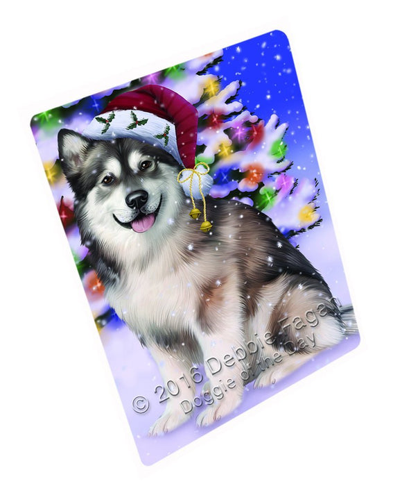 Winterland Wonderland Alaskan Malamute Dog In Christmas Holiday Scenic Background Tempered Cutting Board