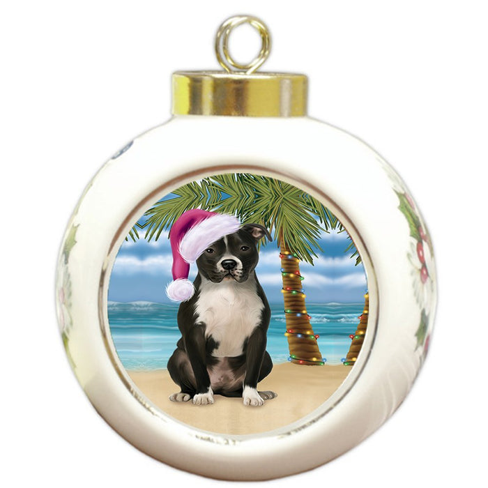 Summertime Pit Bull Dog on Beach Christmas Round Ball Ornament POR1165